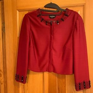 Bebe suit bolero hidden zip jacket w/ matching skirt  with black bead detailing